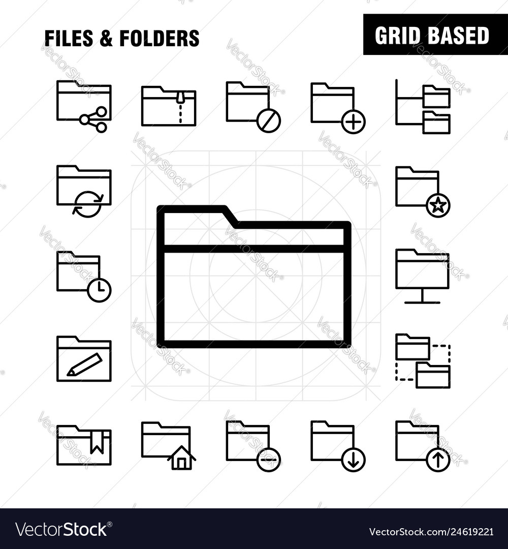 Files and folders line icon pack for designers vector image Files and folders line icon pack for designers