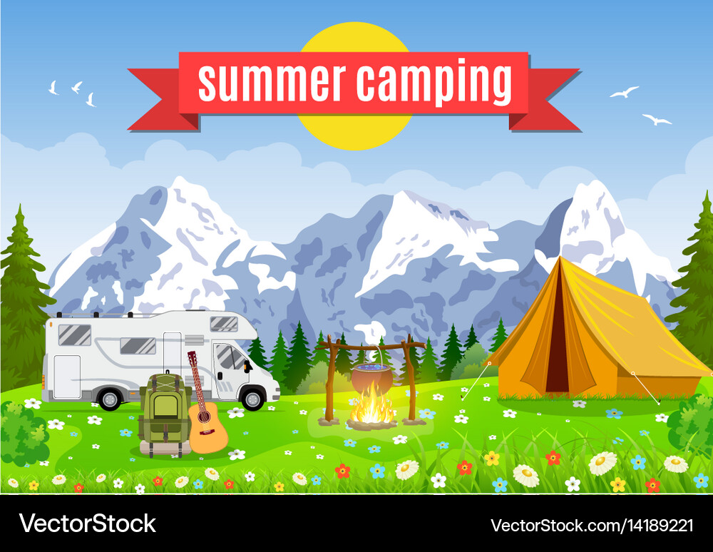 Flat camping Royalty Free Vector Image - VectorStock