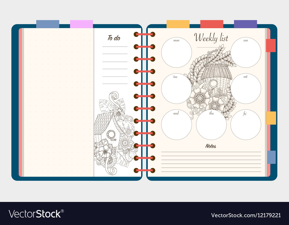 Flat design opened notepad with bookmarks