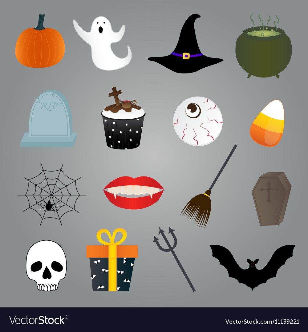 Halloween items set Royalty Free Vector Image - VectorStock