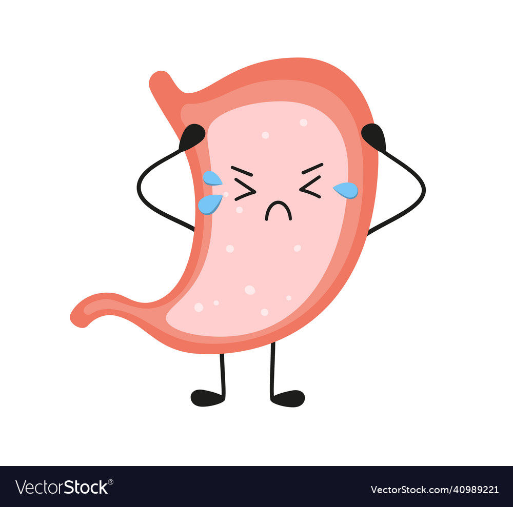 Human Kawaii Sad Stomach Character Gastritis Vector Image