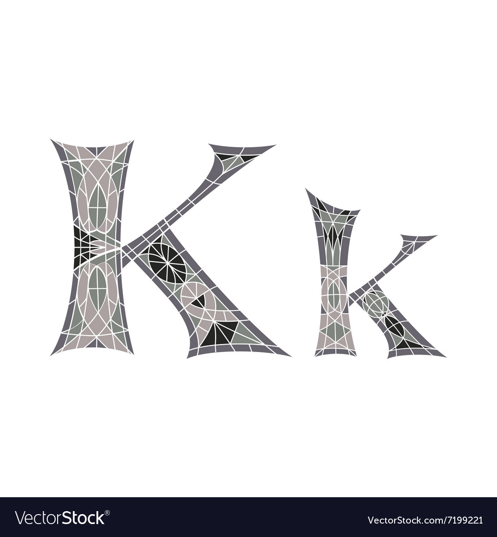 Low poly letter k in gray mosaic polygon