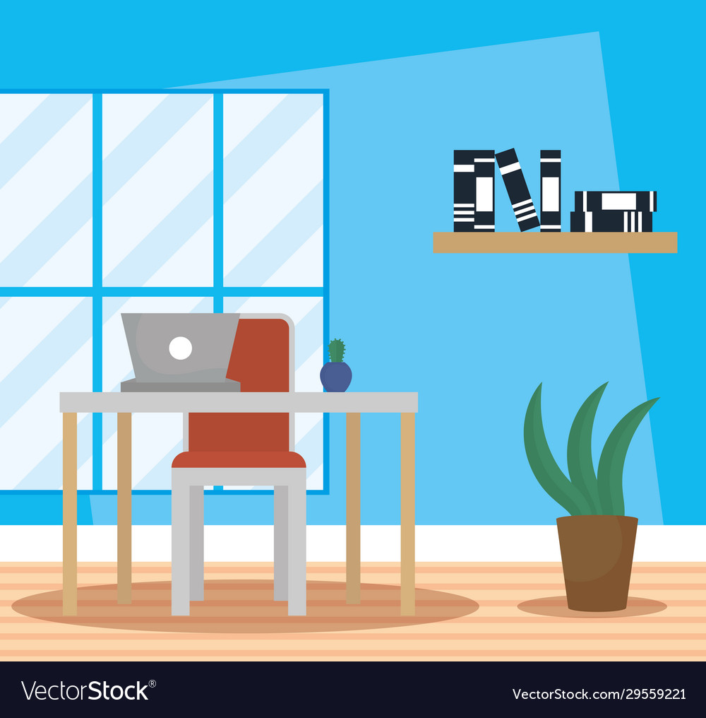 Office workplace with laptop scene Royalty Free Vector Image