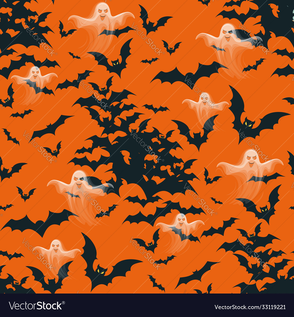 Seamless halloween pattern with black bats
