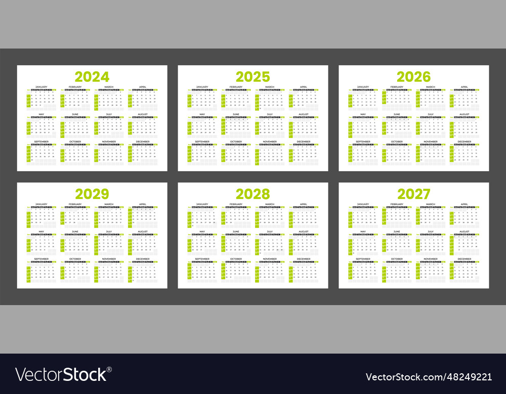 Set of calendars for 2024 2025 2026 2027 2028 vector image