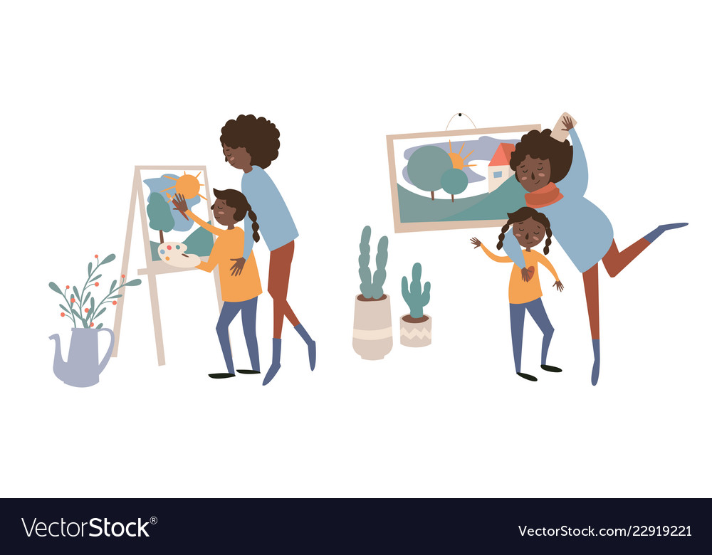 Single black mother and her daughter Royalty Free Vector