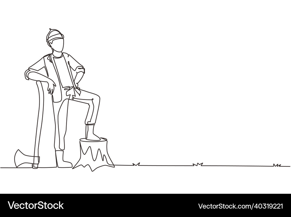 Single continuous line drawing smiling lumberjack Vector Image