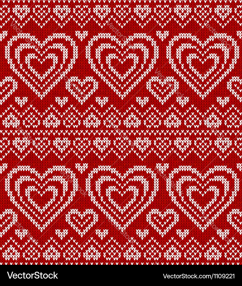 Valentines day red knitted seamless pattern Vector Image