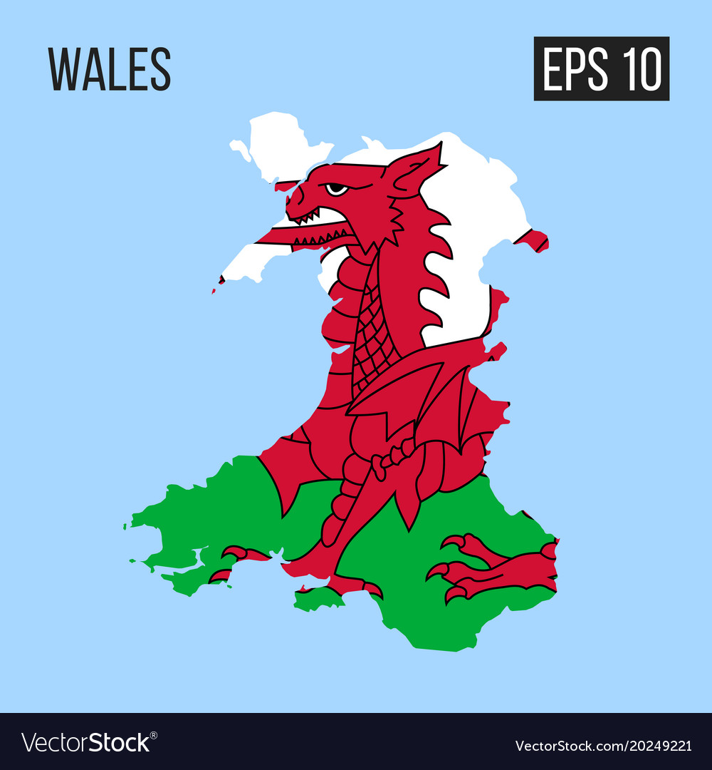Wales Map with Flag Border