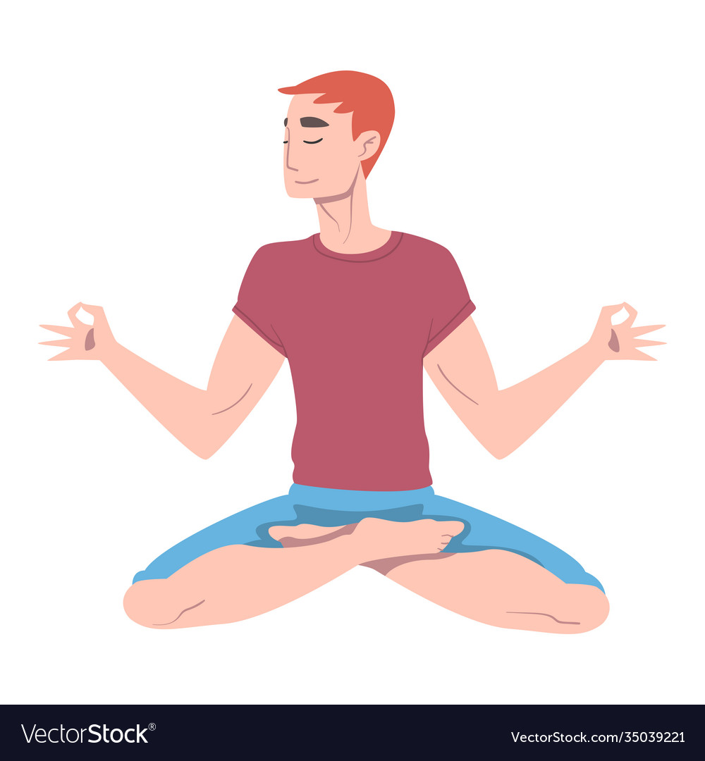 Young man cross-legged sitting in padmasana Vector Image