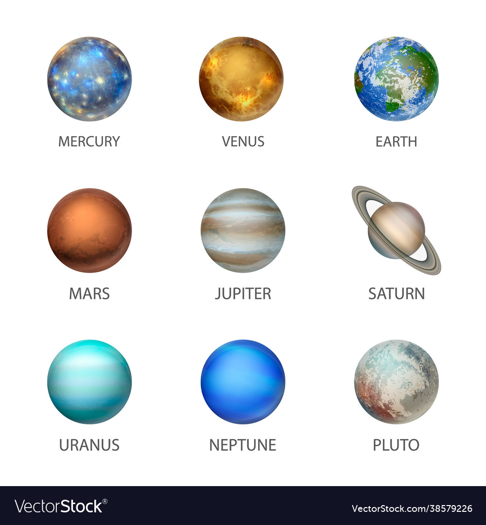 3d realistic space planet icon set isolated Vector Image