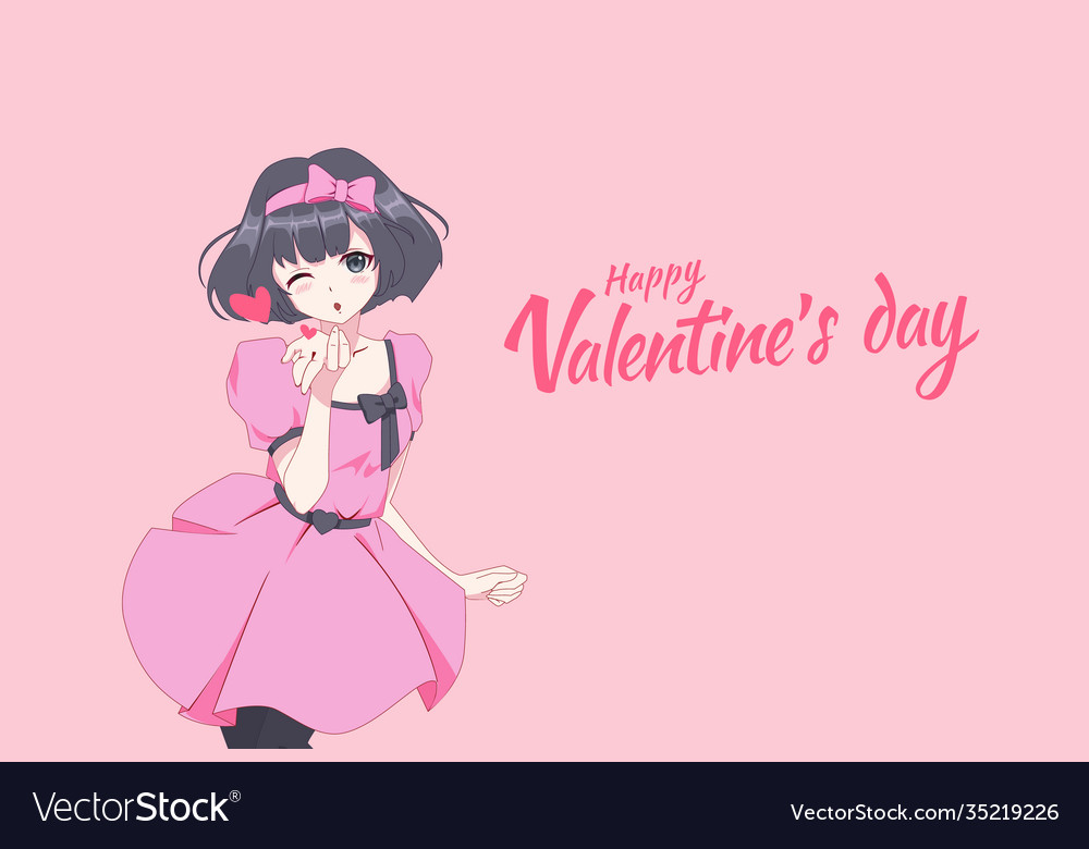 Anime manga girl blows a kiss in dynamic pose Vector Image