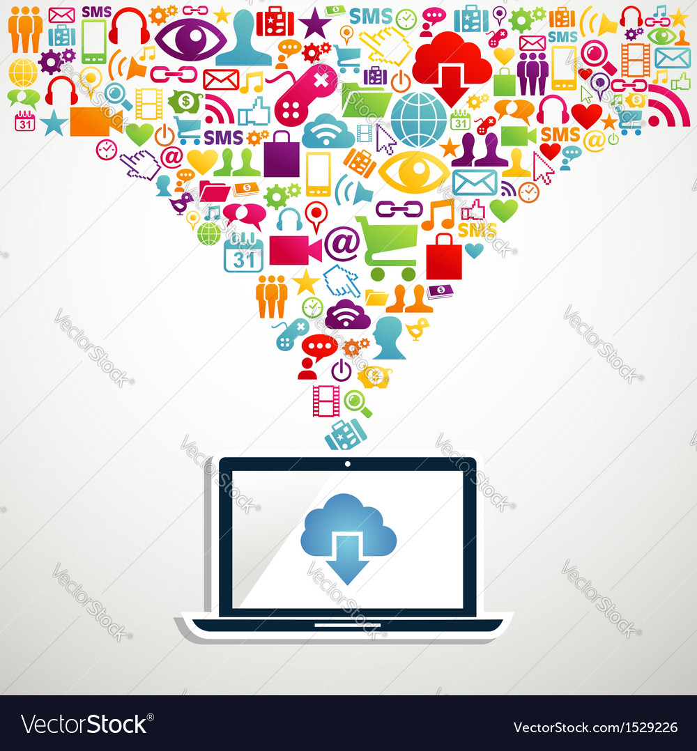 Cloud computing network notebook Royalty Free Vector Image