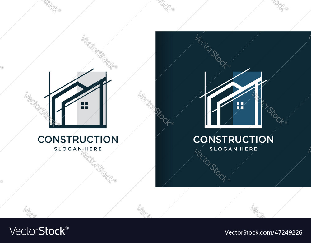 Construction logo with line art style building