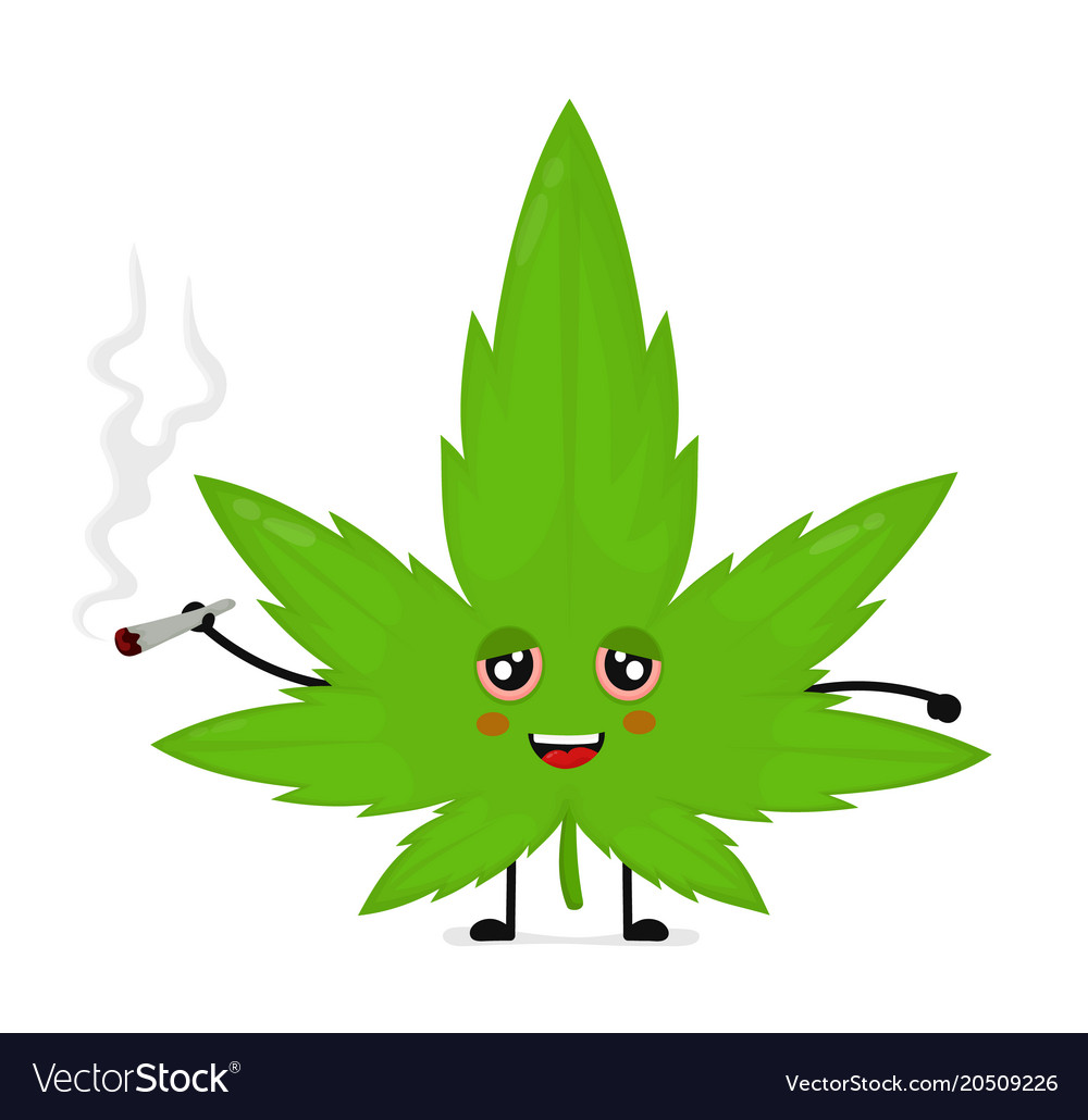 Cute funny smiling happy marijuana weed vector image. 