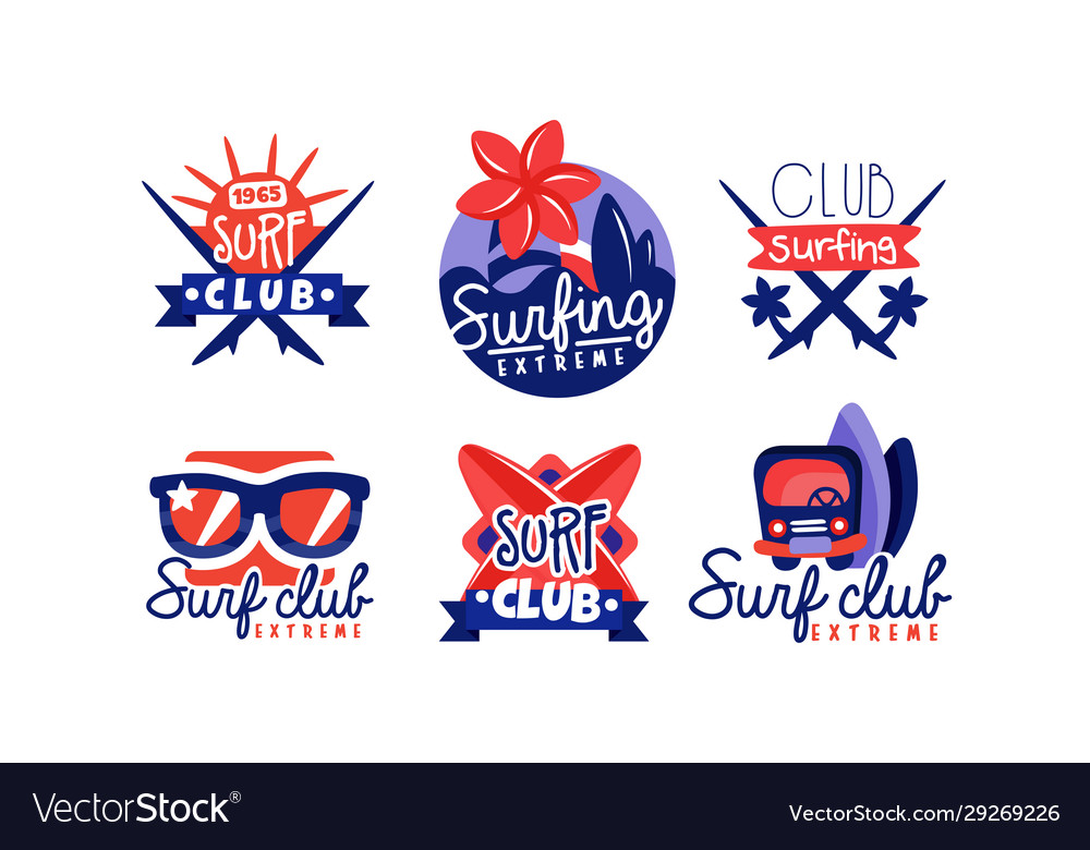 Extreme surfing retro logo design collection surf