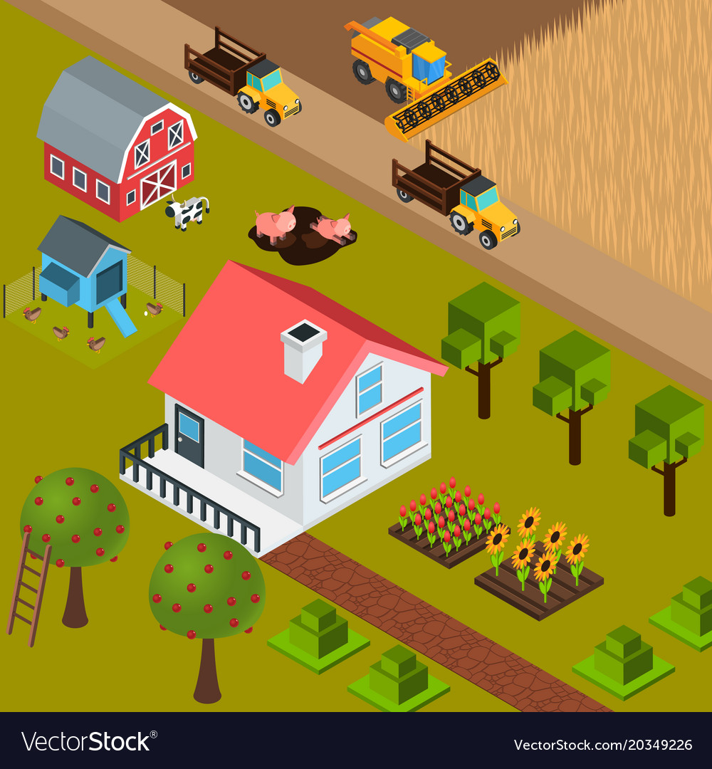 Farm Isometric Background Royalty Free Vector Image