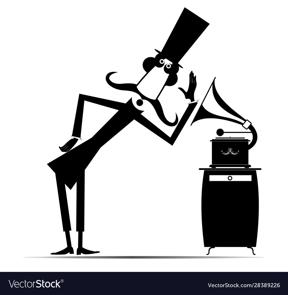 Man and retro record player