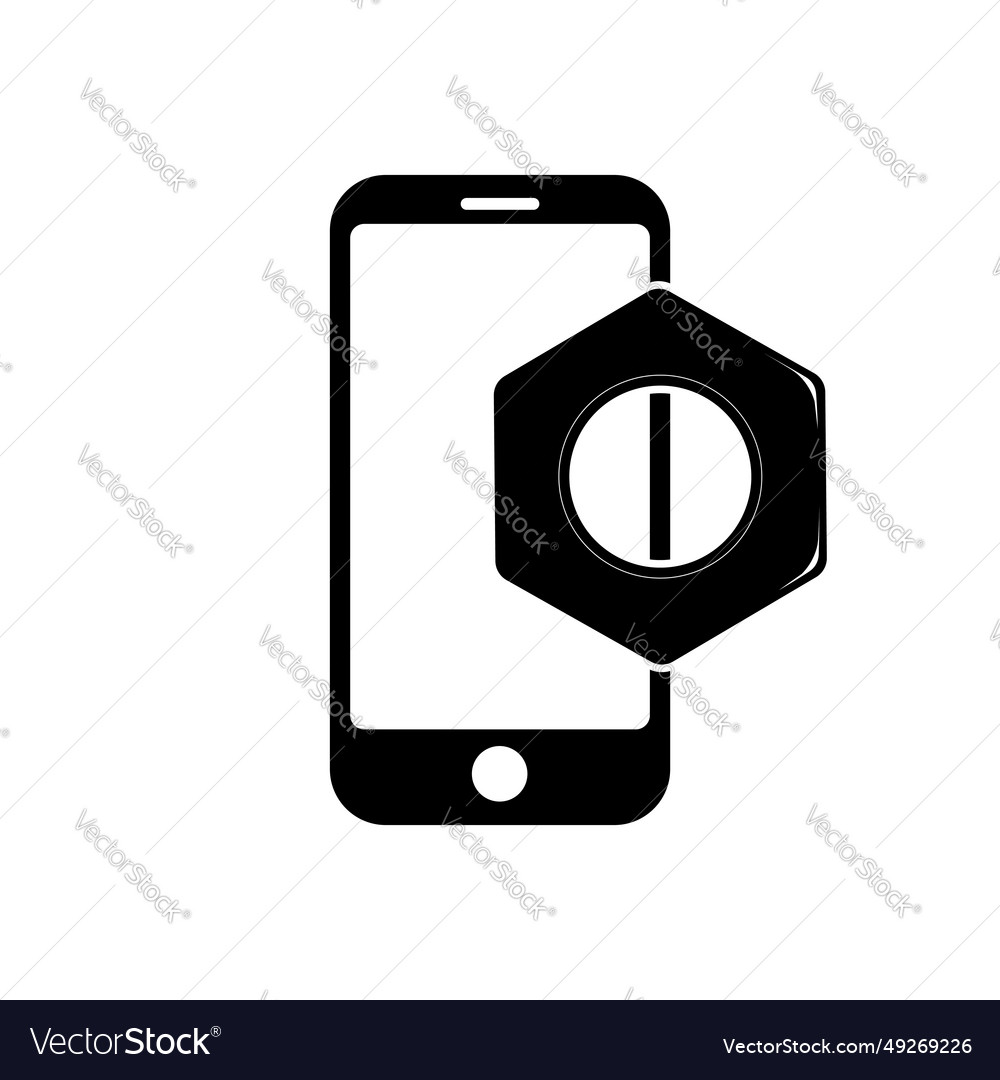 Phone with nut tool icon symbol for app and web