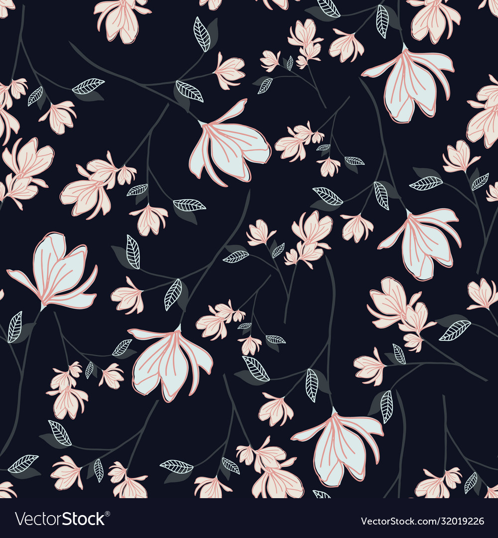 Seamless floral pattern with hand drawn magnolia Vector Image