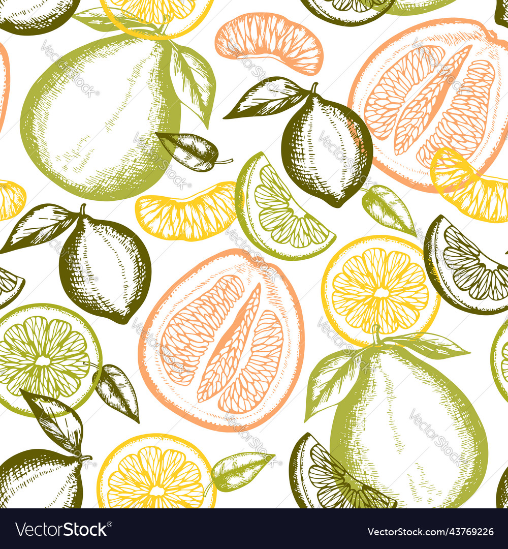 Seamless pattern with lemon and grapefruit