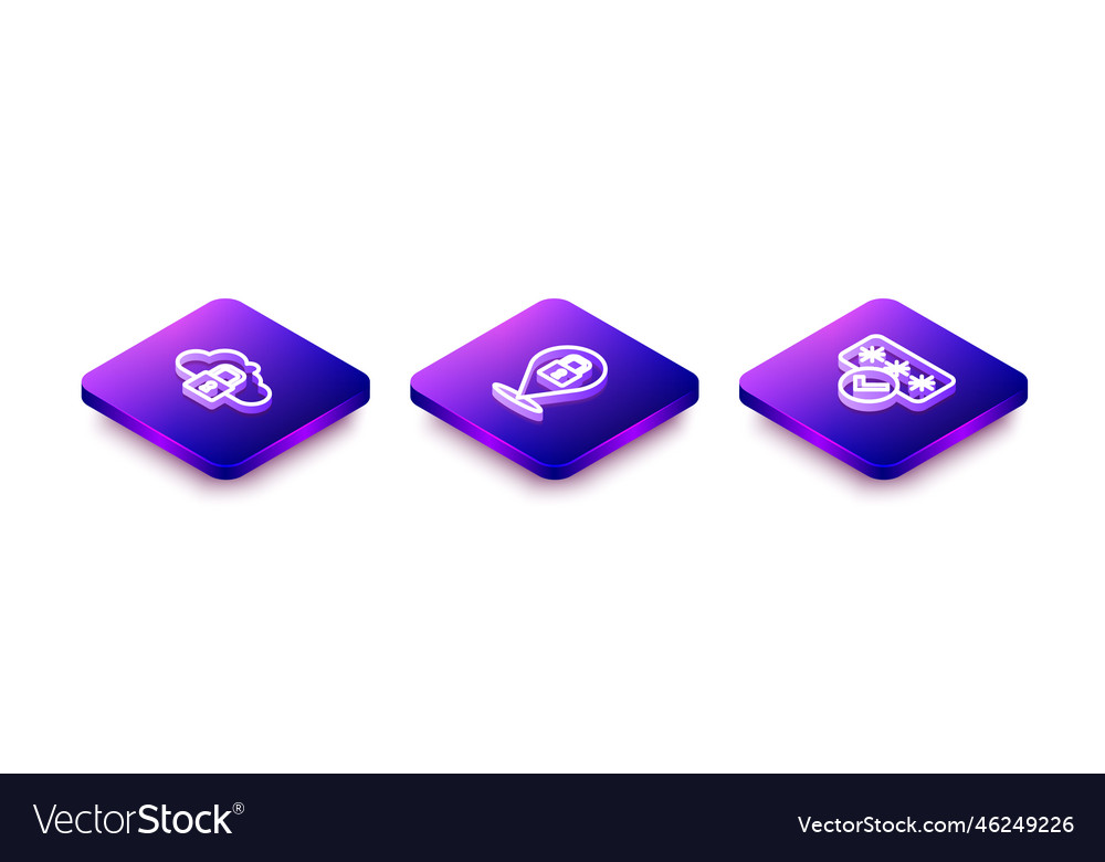 Set isometric line cloud computing lock vector image Set isometric line cloud computing lock