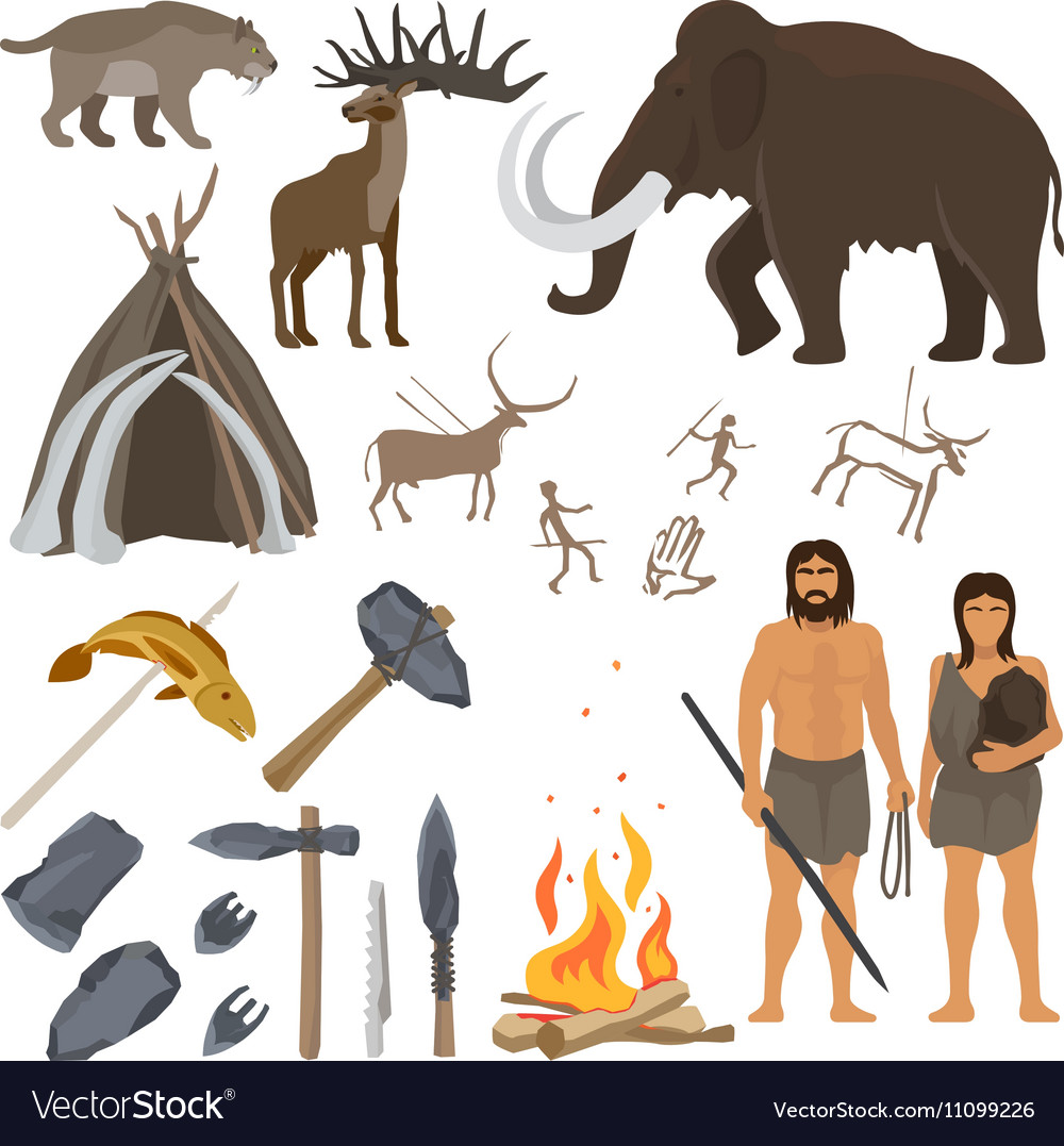 Stone age icons set Royalty Free Vector Image - VectorStock