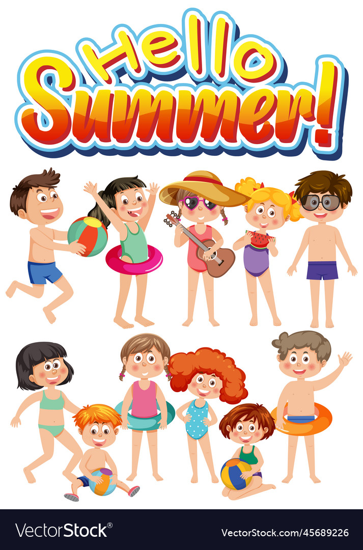 Summer kids characters set Royalty Free Vector Image