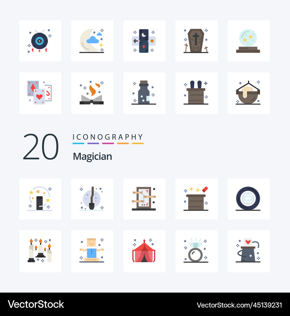 20 magician flat color icon pack like circle Vector Image