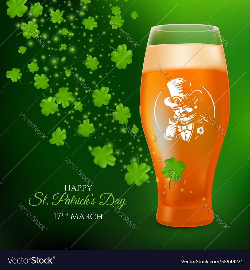 A glass with pint light beer decorated