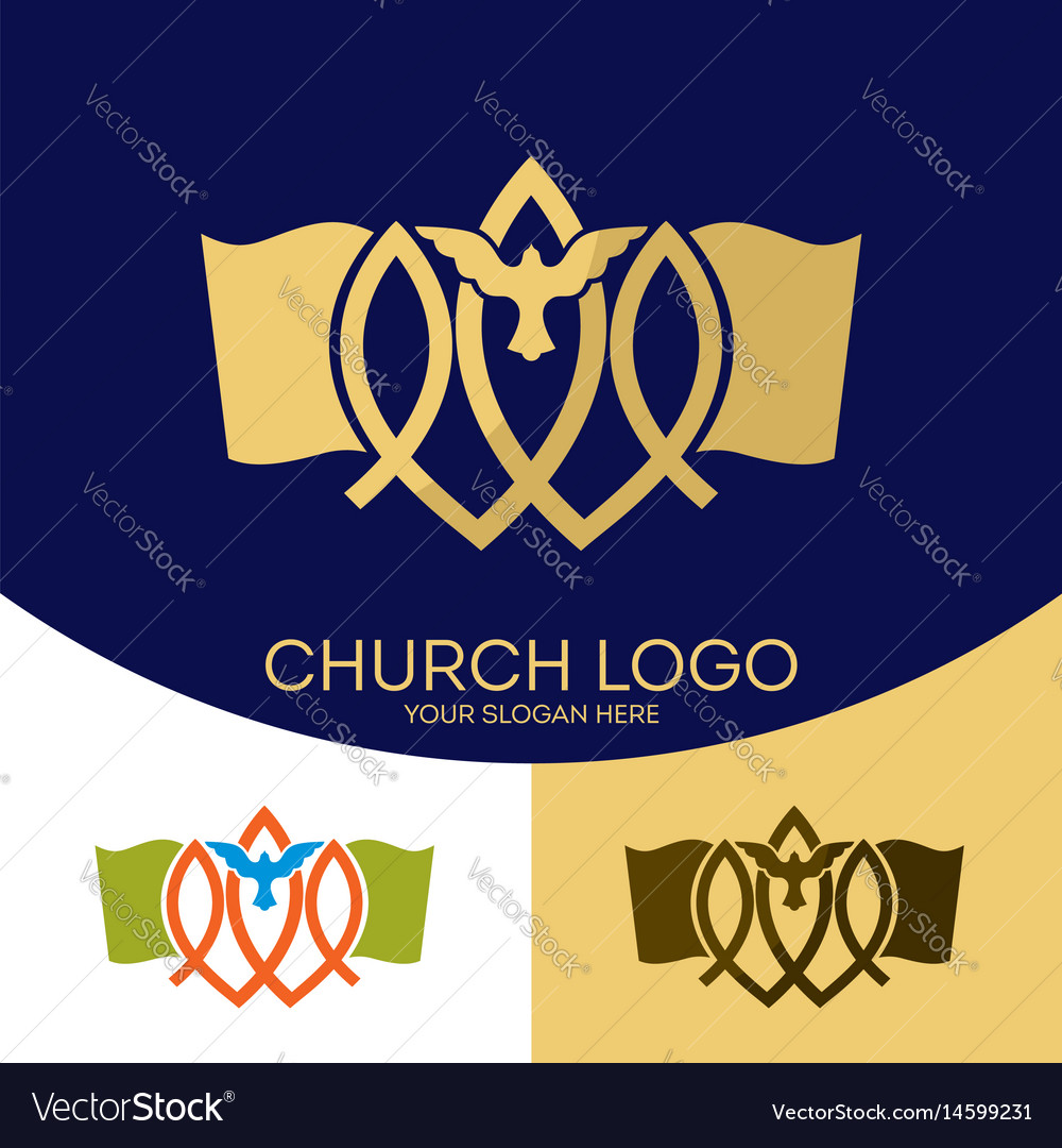 Church logo and christian symbols Royalty Free Vector Image