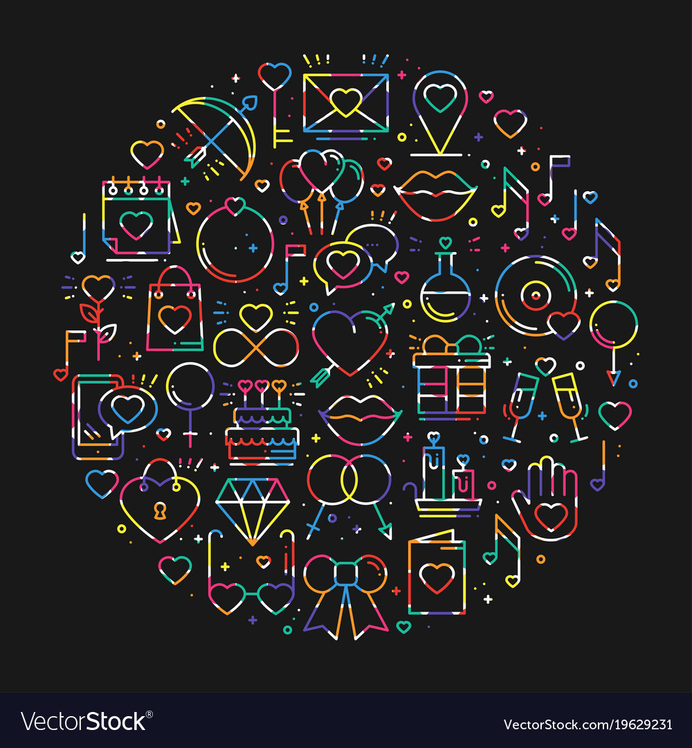 Circle with love symbols in line style