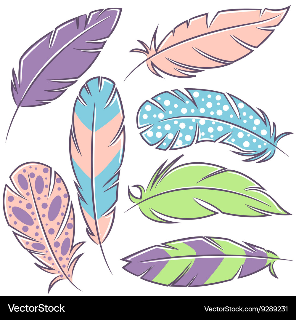 Feathers doodle set Royalty Free Vector Image - VectorStock