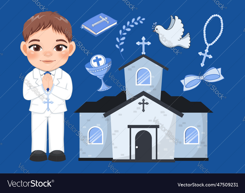 First communion for boy and elements Royalty Free Vector