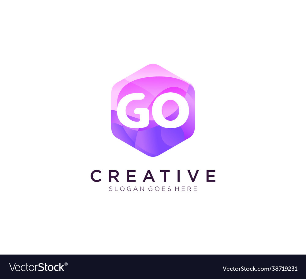 Go initial logo with colorful hexagon modern