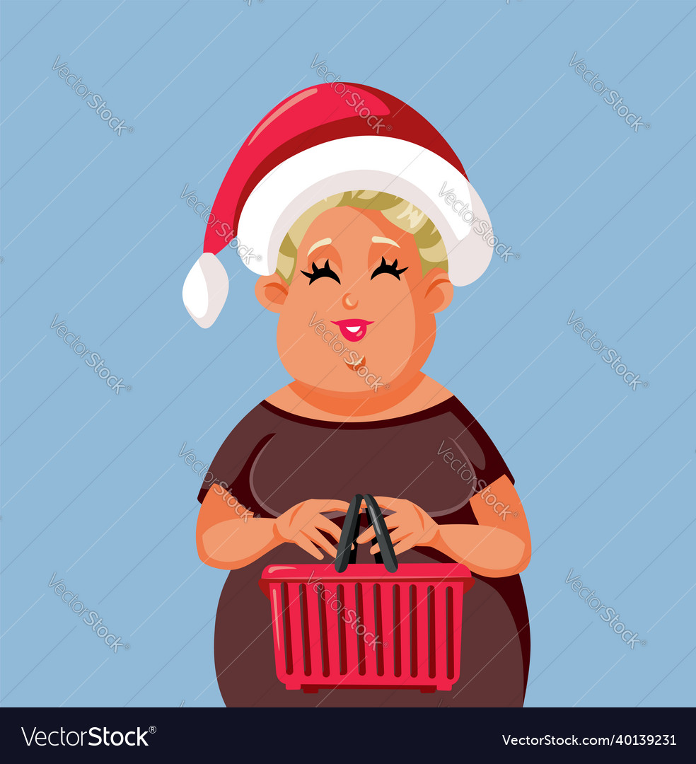 Glückliche Frau mit Einkaufskorb für Weihnachten