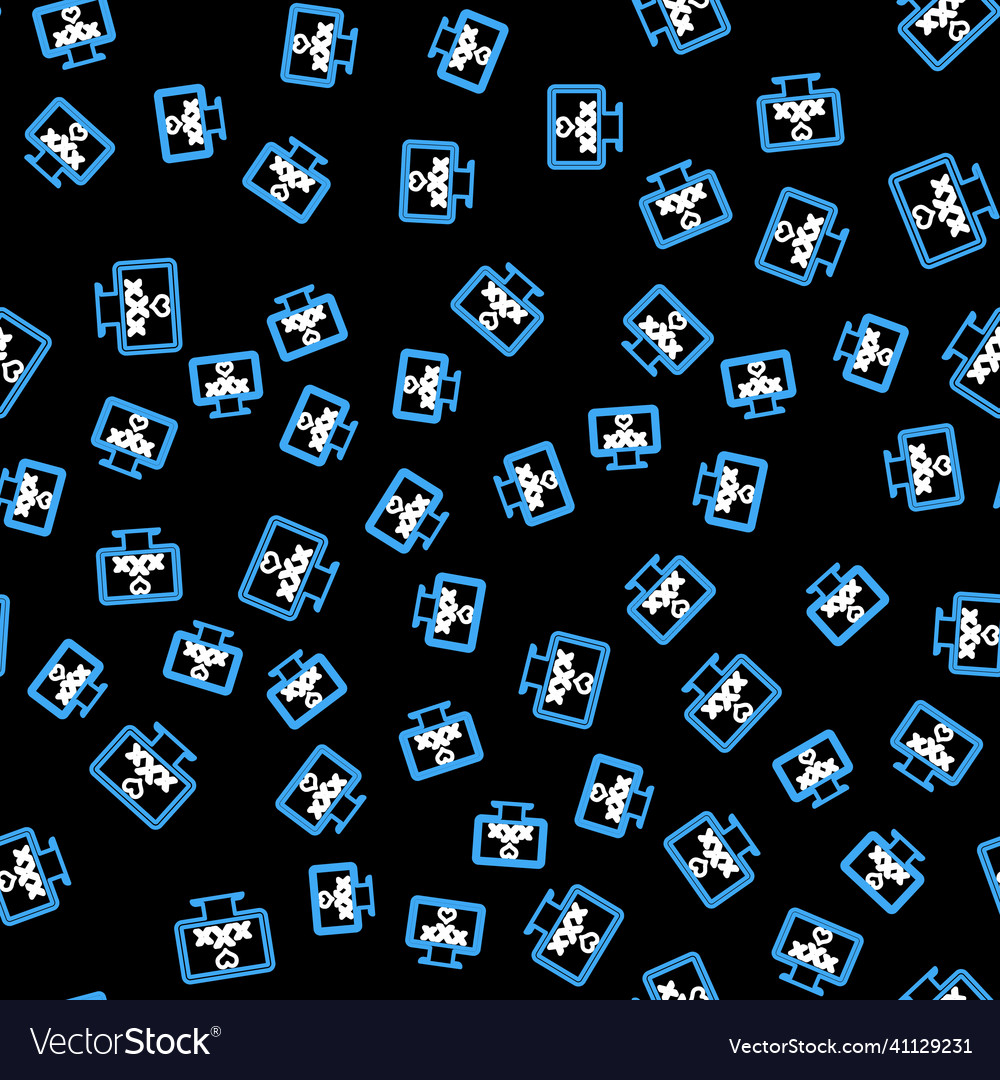Line computer monitor with 18 plus content heart vector image Line computer monitor with 18 plus content heart