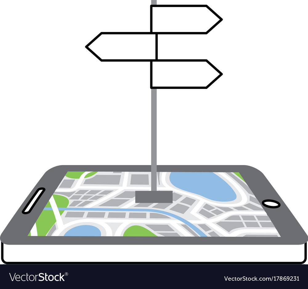 Navigation gps device and city map with signpost