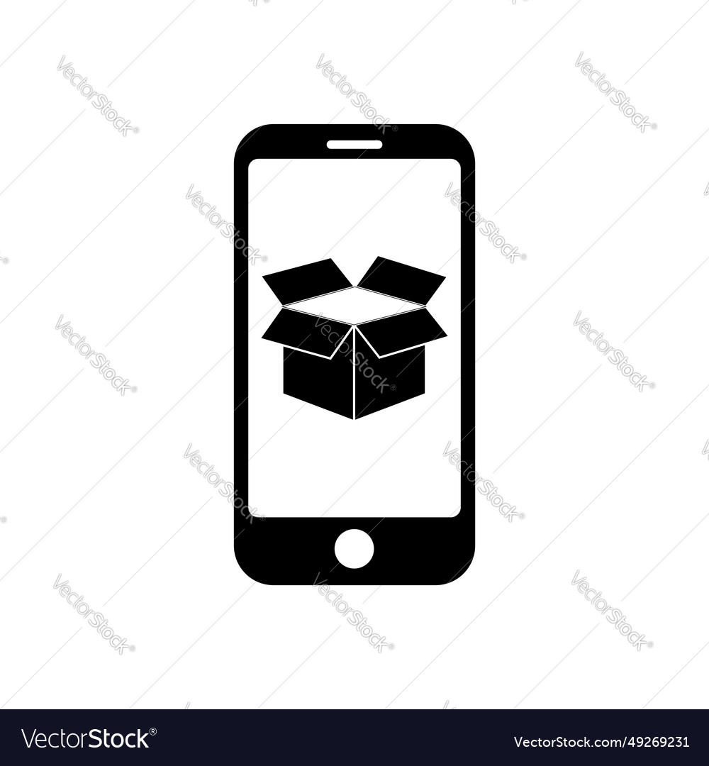 Phone with open box icon symbol for app and web
