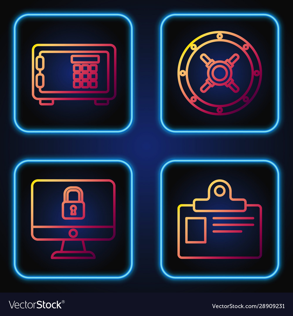 Set line identification badge lock on computer vector image Set line identification badge lock on computer
