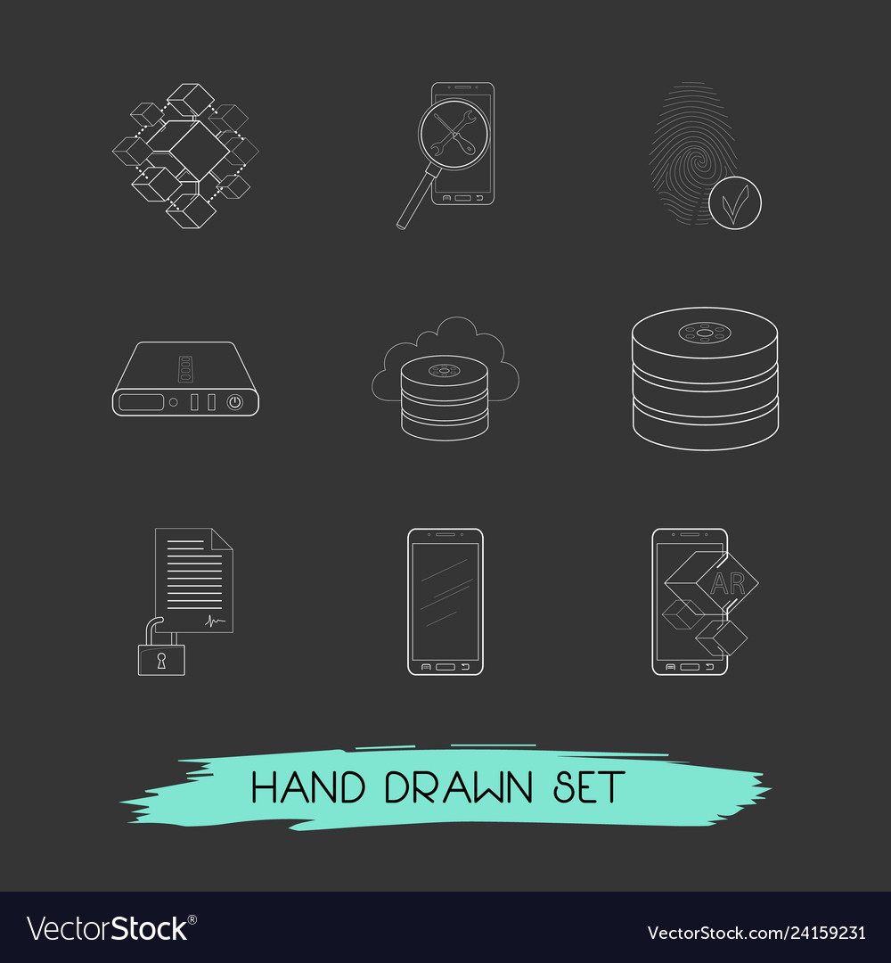 Set tech icons line style symbols vector image Set tech icons line style symbols