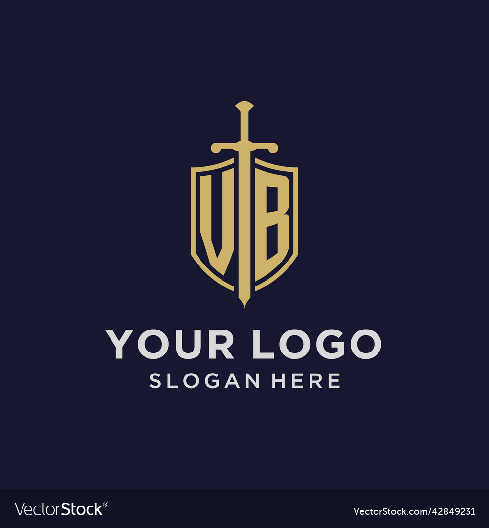 Vb logo initial monogram with shield and sword
