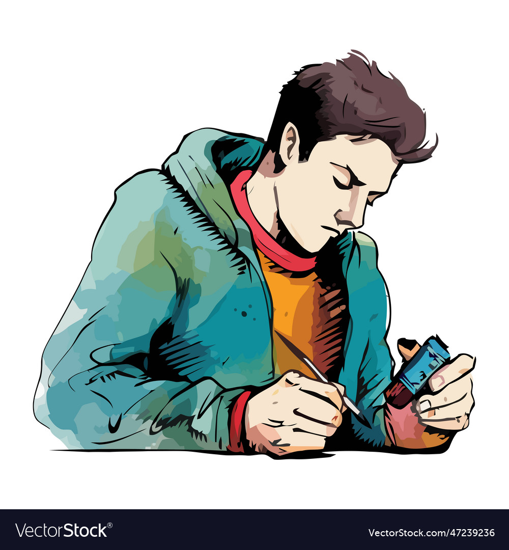 A successful man sitting holding pencil vector image A successful man sitting holding pencil