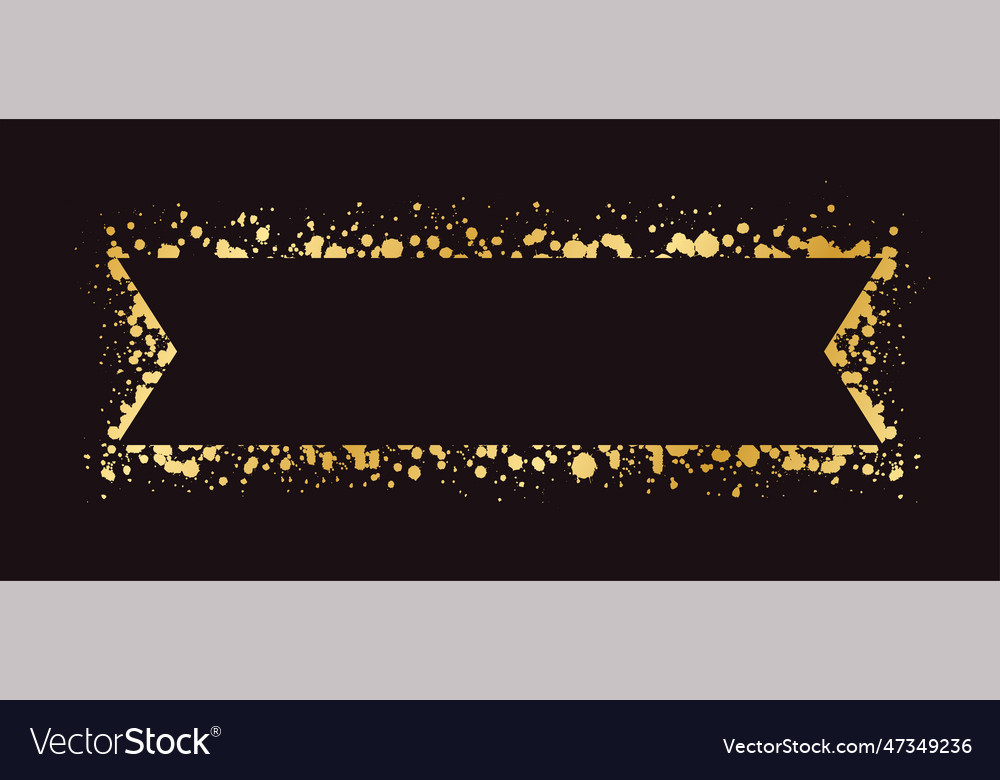 Abstract gold ink splatter ribbon banner frame