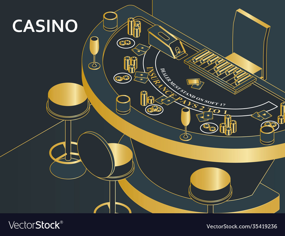 Casino black jack table in isometric flat style