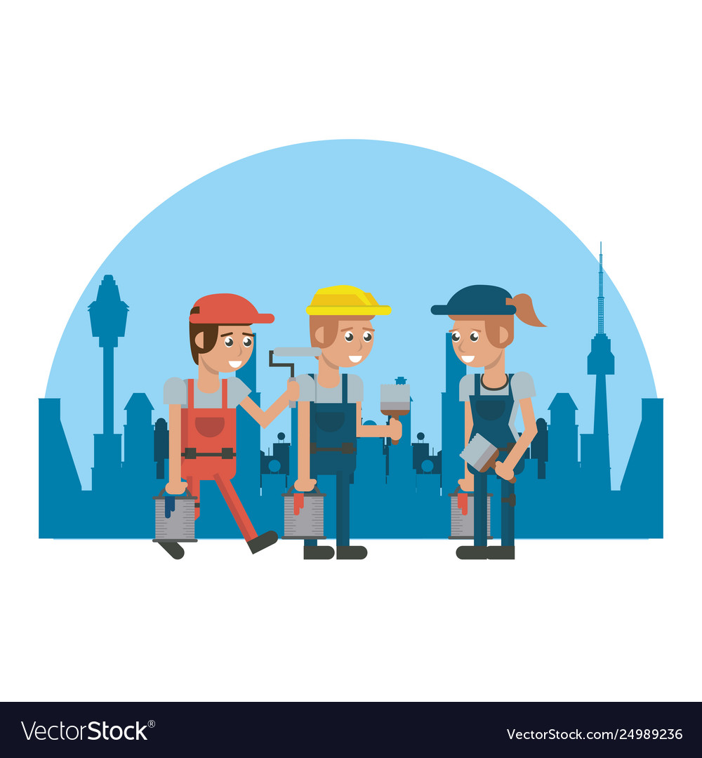 Construction workers geometric cartoons