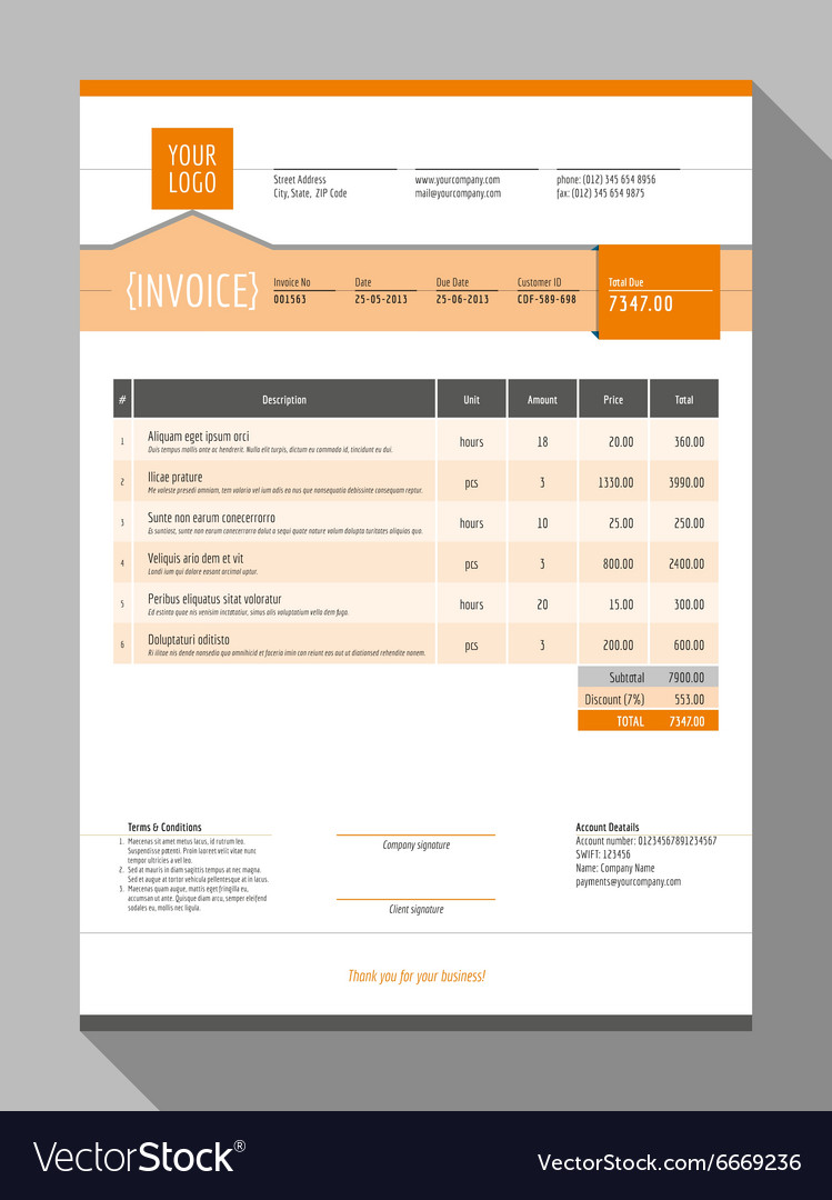 Customizable invoice form template design orange