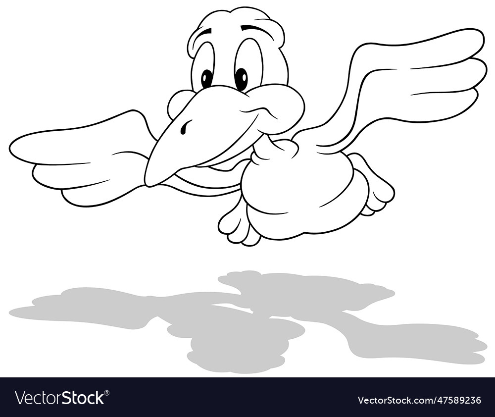 Drawing of a flying smiling bird from front view