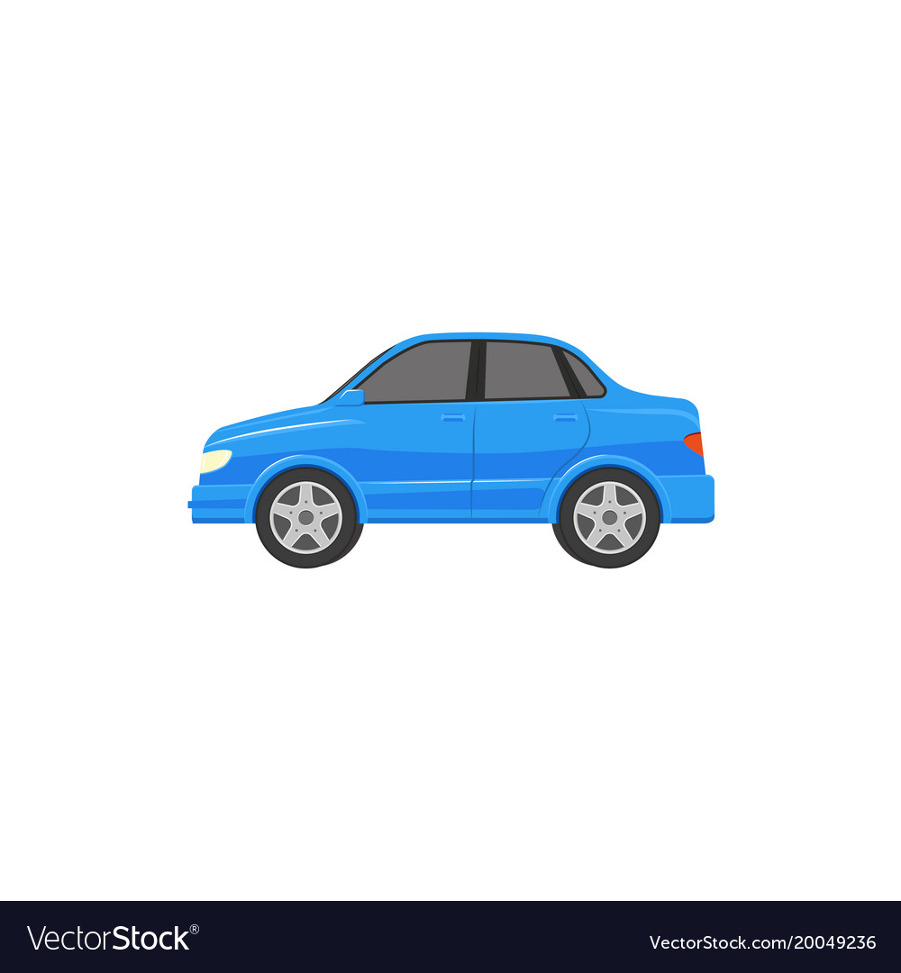 Flat cartoon blue sedan car isolated