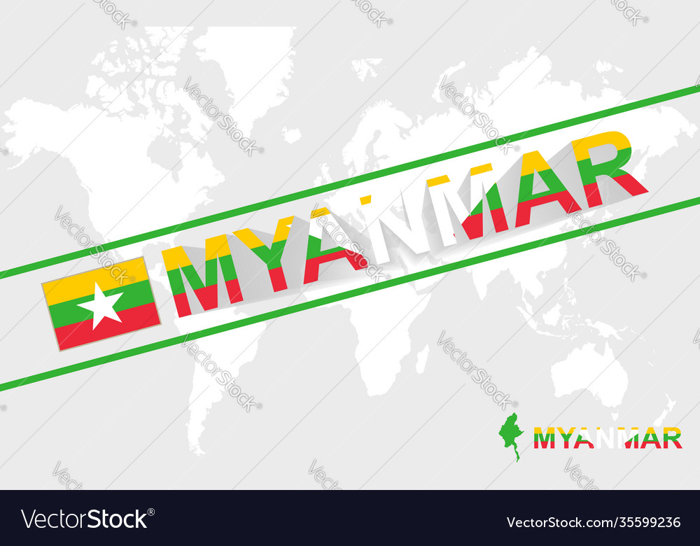Myanmar map flag and text vector image Myanmar map flag and text